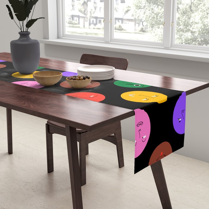 Funny colorful cartoon character face pattern Table Runner Gallery Image 2