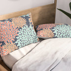 Floral Prints and Leaves, Coral, Navy Blue, Peach, Gray, Aqua Pillow Sham Gallery Image 2