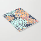 Floral Prints and Leaves, Coral, Navy Blue, Peach, Gray, Aqua Notebook Gallery Image 2