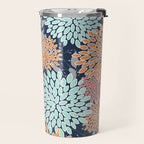 Floral Prints and Leaves, Coral, Navy Blue, Peach, Gray, Aqua Travel Mug Gallery Image 2