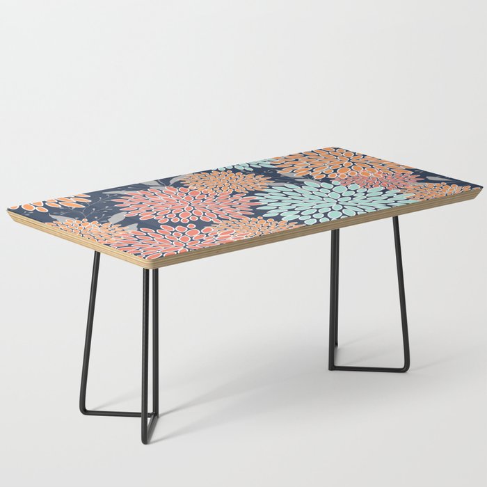 Floral Prints and Leaves, Coral, Navy Blue, Peach, Gray, Aqua Coffee Table Gallery Image 1