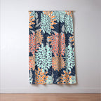 Floral Prints and Leaves, Coral, Navy Blue, Peach, Gray, Aqua Window Curtain Gallery Image 3