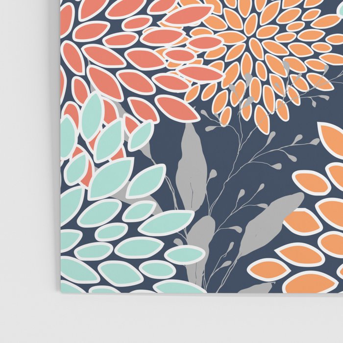 Floral Prints and Leaves, Coral, Navy Blue, Peach, Gray, Aqua Poster Gallery Image 3