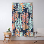 Floral Prints and Leaves, Coral, Navy Blue, Peach, Gray, Aqua Window Curtain Gallery Image 5