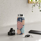 Floral Prints and Leaves, Coral, Navy Blue, Peach, Gray, Aqua Water Bottle Gallery Image 4