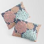 Floral Prints and Leaves, Coral, Navy Blue, Peach, Gray, Aqua Pillow Sham Gallery Image 3