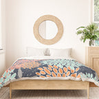 Floral Prints and Leaves, Coral, Navy Blue, Peach, Gray, Aqua Duvet Cover Gallery Image 3