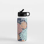 Floral Prints and Leaves, Coral, Navy Blue, Peach, Gray, Aqua Water Bottle Gallery Image 1