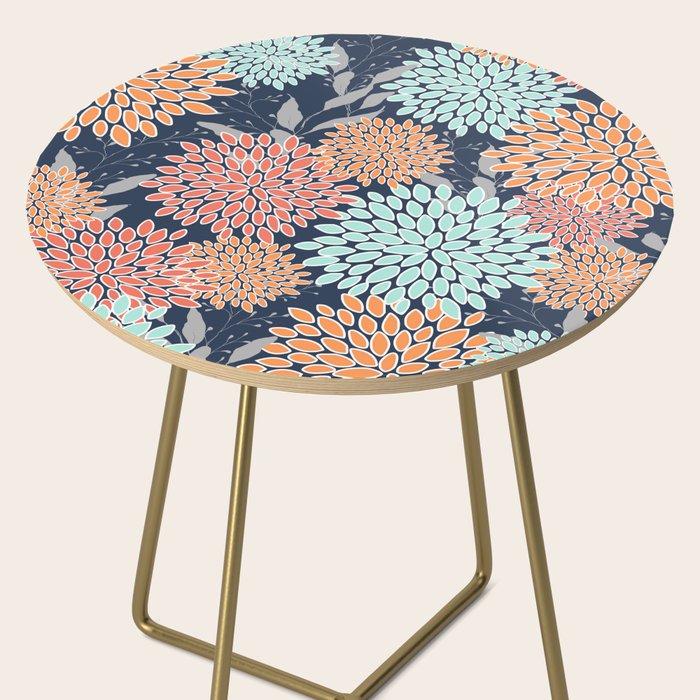 Floral Prints and Leaves, Coral, Navy Blue, Peach, Gray, Aqua Side Table Gallery Image 2