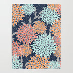 Floral Prints and Leaves, Coral, Navy Blue, Peach, Gray, Aqua Poster Gallery Image 4