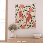 Chinese Tigers Retro Floral Pattern Wall Tapestry Gallery Image 2
