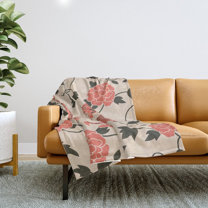Chinese Tigers Retro Floral Pattern Throw Blanket Gallery Image 1