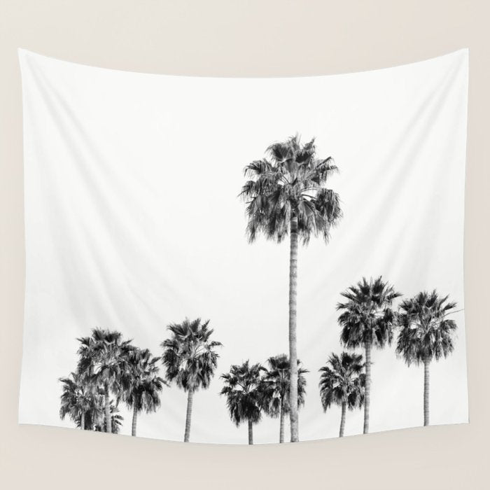 Los Angeles Palm Trees - Black and White Photography Wall Tapestry Gallery Image 1
