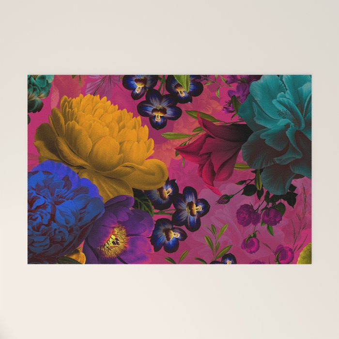 Vintage & Shabby Chic - Purple Botanical Lush Flowers Midnight Garden Welcome Mat Gallery Image 1