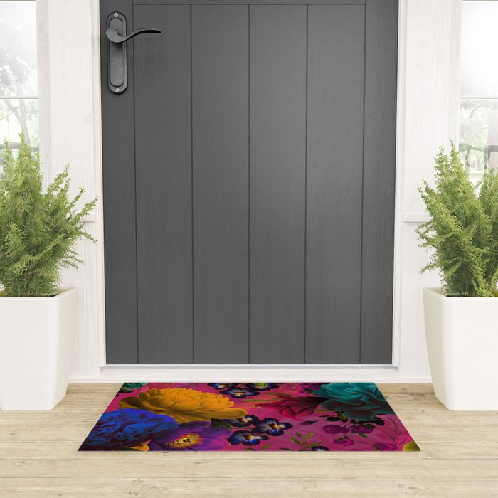 Vintage & Shabby Chic - Purple Botanical Lush Flowers Midnight Garden Welcome Mat Gallery Image 3