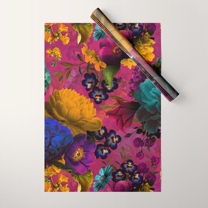 Vintage & Shabby Chic - Purple Botanical Lush Flowers Midnight Garden Wrapping Paper Gallery Image 1