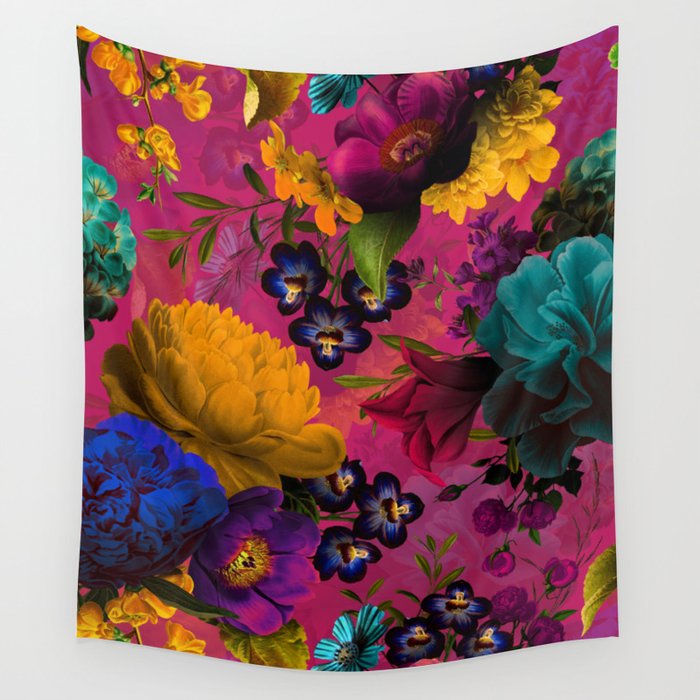 Vintage & Shabby Chic - Purple Botanical Lush Flowers Midnight Garden Wall Tapestry Gallery Image 4