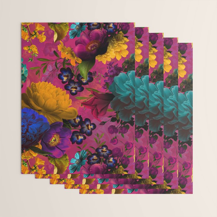 Vintage & Shabby Chic - Purple Botanical Lush Flowers Midnight Garden Wrapping Paper Gallery Image 3