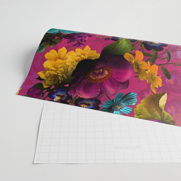 Vintage & Shabby Chic - Purple Botanical Lush Flowers Midnight Garden Wrapping Paper Gallery Image 2