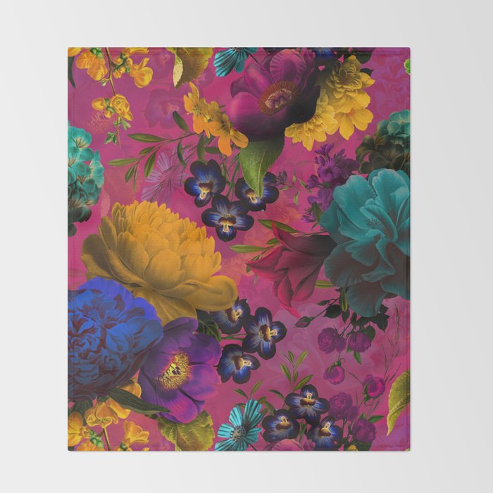 Vintage & Shabby Chic - Purple Botanical Lush Flowers Midnight Garden Throw Blanket Gallery Image 2