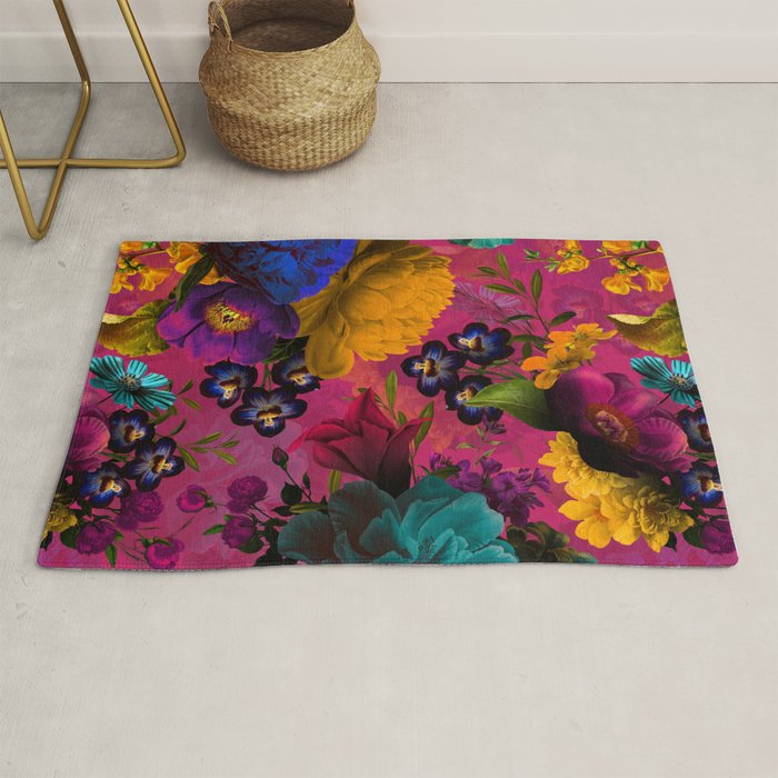 Vintage & Shabby Chic - Purple Botanical Lush Flowers Midnight Garden Rug Gallery Image 1