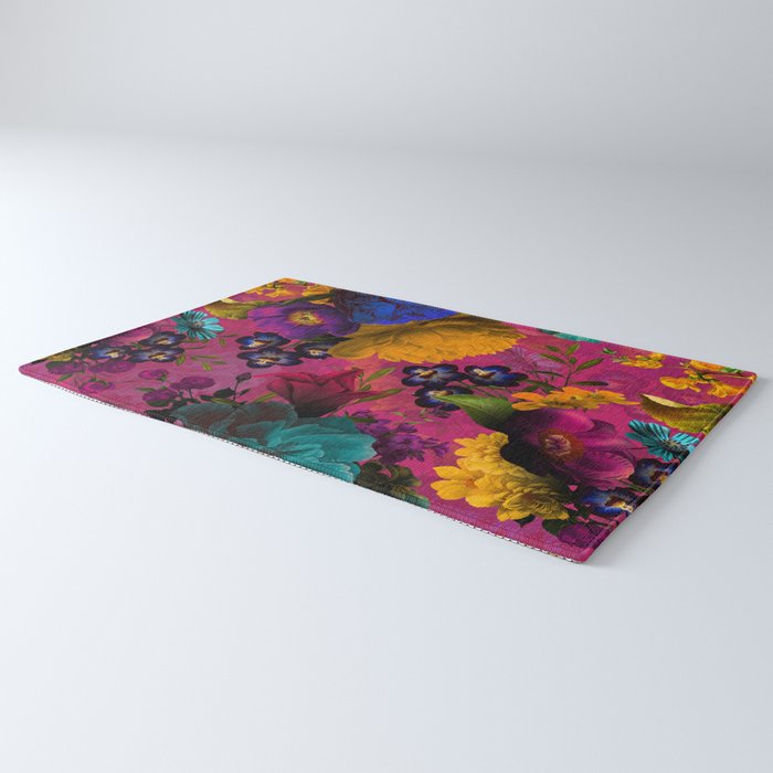 Vintage & Shabby Chic - Purple Botanical Lush Flowers Midnight Garden Rug Gallery Image 3