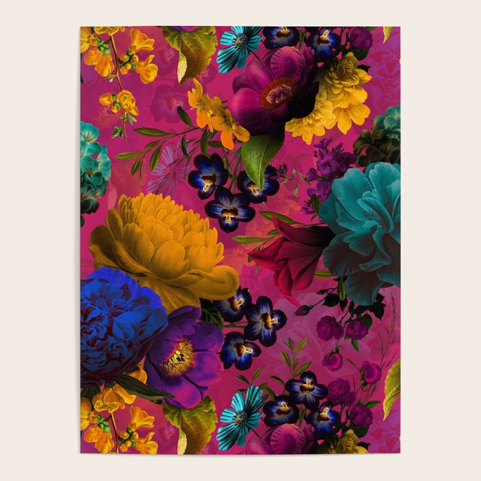 Vintage & Shabby Chic - Purple Botanical Lush Flowers Midnight Garden Poster Gallery Image 4