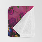 Vintage & Shabby Chic - Purple Botanical Lush Flowers Midnight Garden Throw Blanket Gallery Image 3