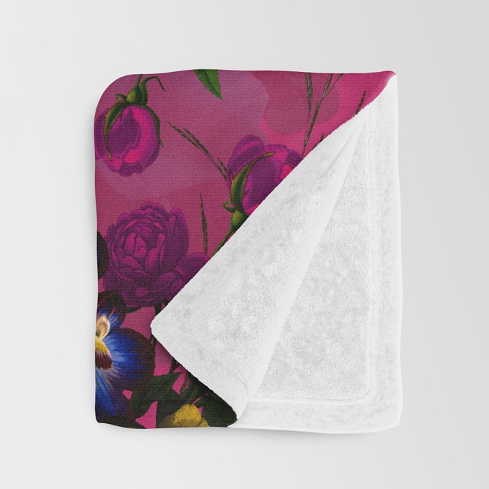 Vintage & Shabby Chic - Purple Botanical Lush Flowers Midnight Garden Throw Blanket Gallery Image 3