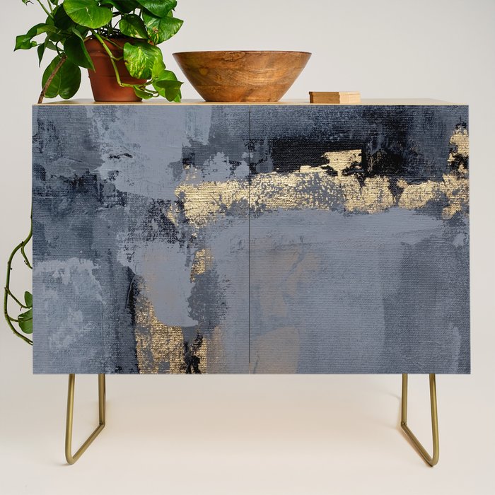 Golden Abstract Texture Grey and Gold Modern Painting Credenza Gallery Image 1
