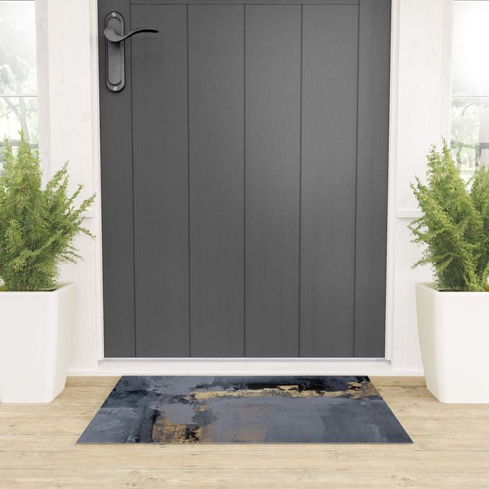 Golden Abstract Texture Grey and Gold Modern Painting Welcome Mat Gallery Image 3