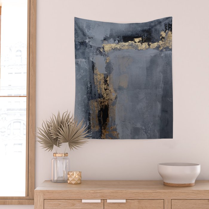 Golden Abstract Texture Grey and Gold Modern Painting Wall Tapestry Gallery Image 2