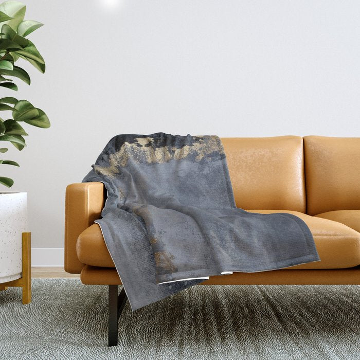 Golden Abstract Texture Grey and Gold Modern Painting Throw Blanket Gallery Image 1