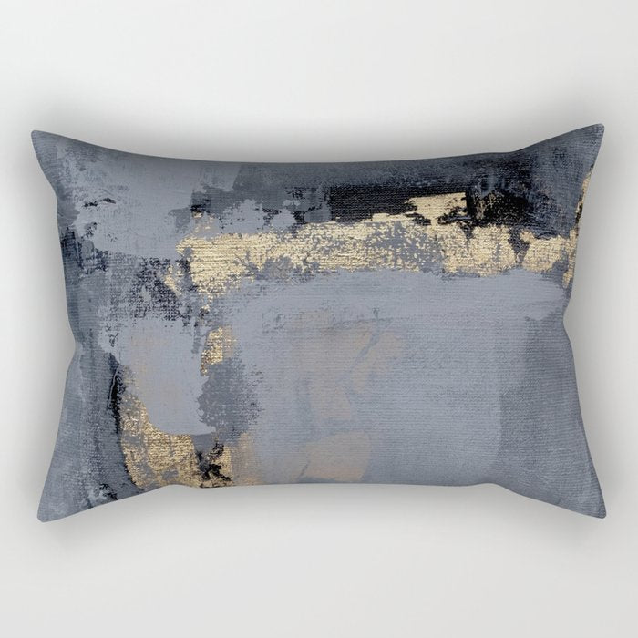 Golden Abstract Texture Grey and Gold Modern Painting Rectangular Pillow Gallery Image 1