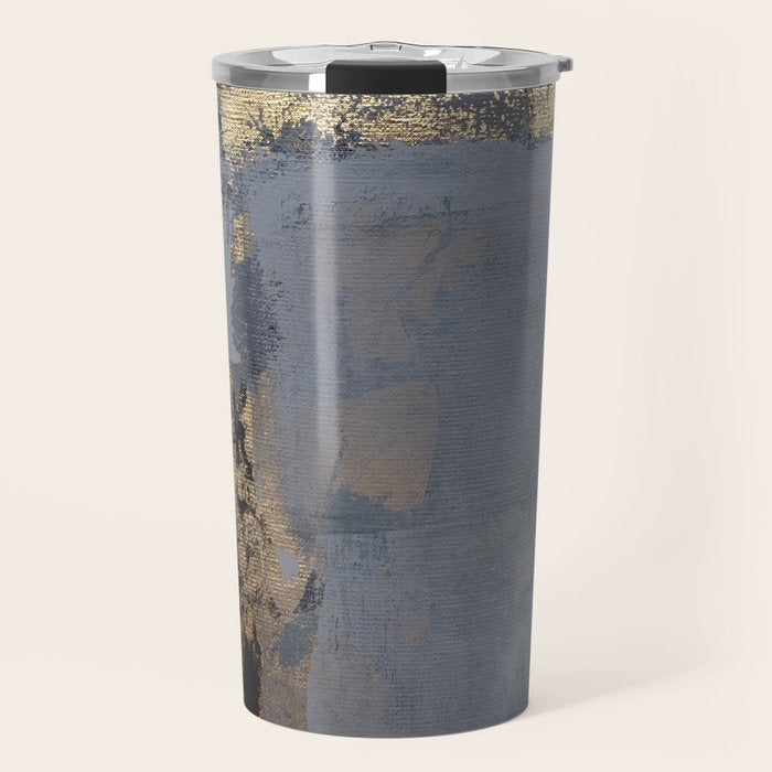 Golden Abstract Texture Grey and Gold Modern Painting Travel Mug Gallery Image 1