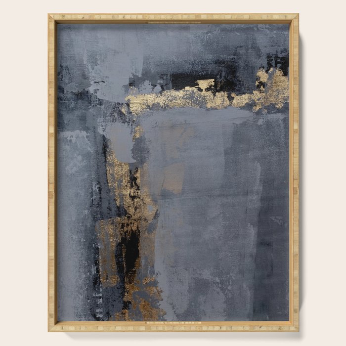 Golden Abstract Texture Grey and Gold Modern Painting Serving Tray Gallery Image 1