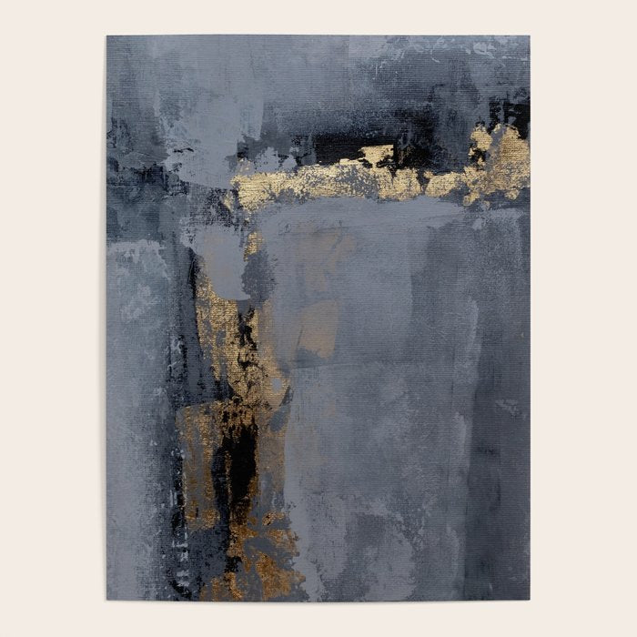 Golden Abstract Texture Grey and Gold Modern Painting Poster Gallery Image 1