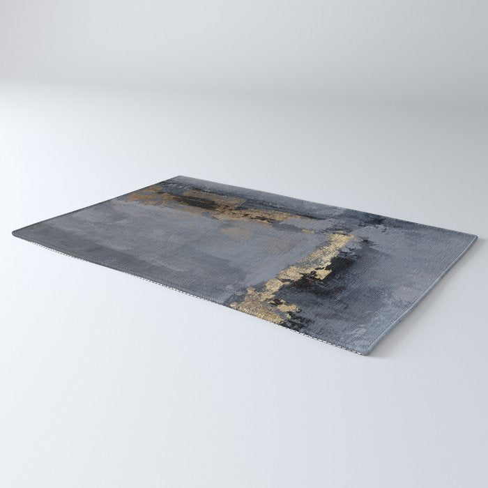 Golden Abstract Texture Grey and Gold Modern Painting Rug Gallery Image 3