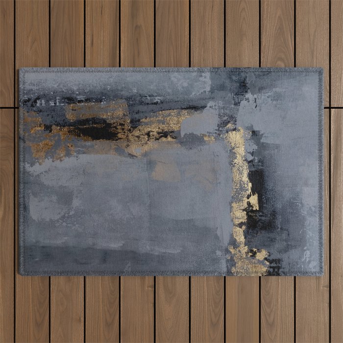 Golden Abstract Texture Grey and Gold Modern Painting Outdoor Rug Gallery Image 1