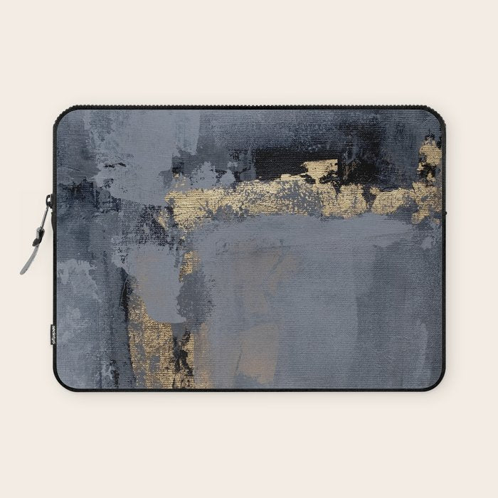 Golden Abstract Texture Grey and Gold Modern Painting Laptop Sleeve Gallery Image 1