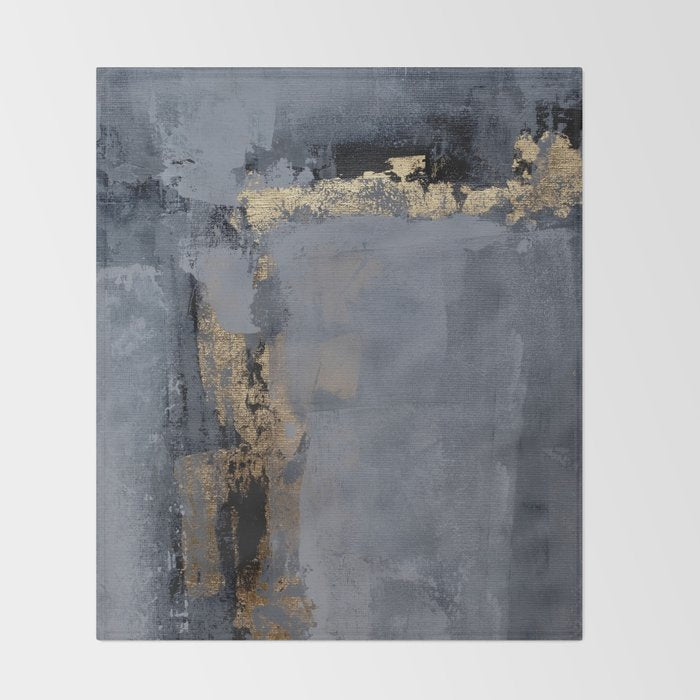 Golden Abstract Texture Grey and Gold Modern Painting Throw Blanket Gallery Image 2