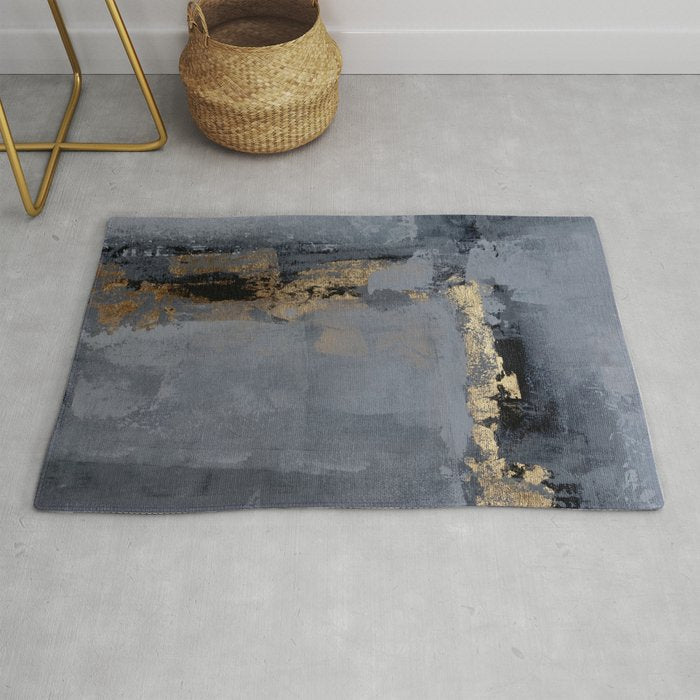 Golden Abstract Texture Grey and Gold Modern Painting Rug Gallery Image 1
