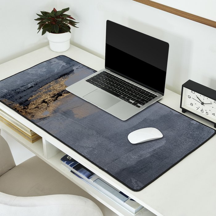 Golden Abstract Texture Grey and Gold Modern Painting Desk Mat Gallery Image 2