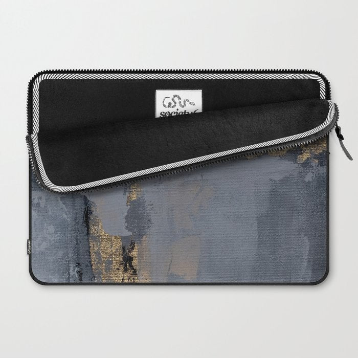 Golden Abstract Texture Grey and Gold Modern Painting Laptop Sleeve Gallery Image 2