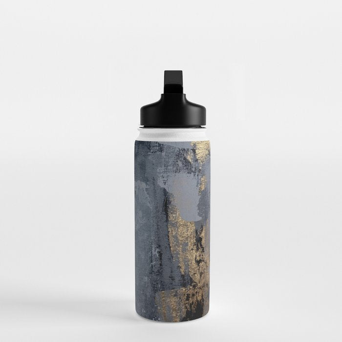 Golden Abstract Texture Grey and Gold Modern Painting Water Bottle Gallery Image 3