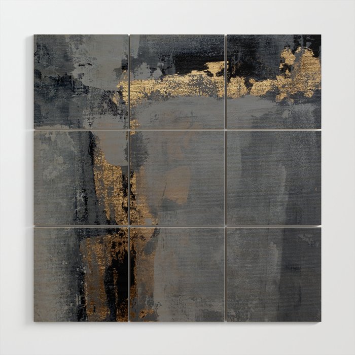 Golden Abstract Texture Grey and Gold Modern Painting Wood Wall Art Gallery Image 1
