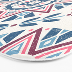 Folk Art Shapes Block Print - Blue and Burgundy Bath Mat Gallery Image 3