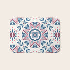Folk Art Shapes Block Print - Blue and Burgundy Bath Mat Gallery Image 1
