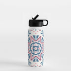 Folk Art Shapes Block Print - Blue and Burgundy Water Bottle Gallery Image 1