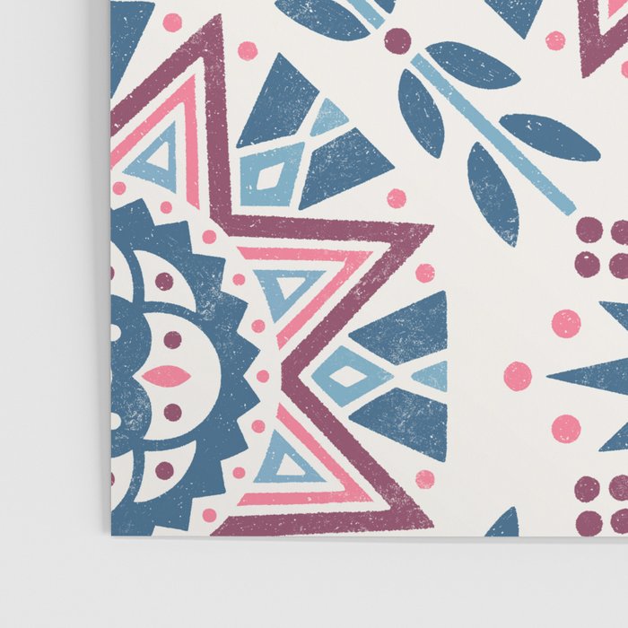 Folk Art Shapes Block Print - Blue and Burgundy Poster Gallery Image 3